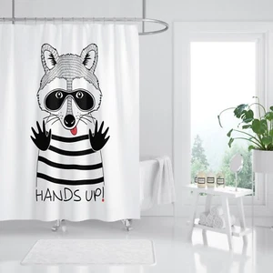 3D Raccoon Cartoon 8 Shower Curtain Waterproof Fiber Bathroom Windows Toilet - Picture 1 of 3