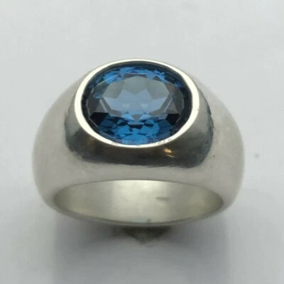 Natural London Blue Topaz Gemstone with 925 Sterling Silver Ring for Men's AJ643 - Image 1 of 4