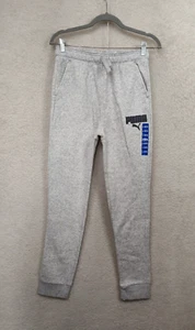 Puma Boys Pants Large Gray Cotton Blend Drawstring Regular Fit Fleece Jogger - Picture 1 of 21