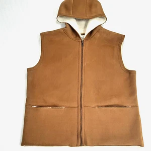 Jones NY Sport Women Sz XL Vest Sherpa Beige Faux Suede White Fleece Lining Hood - Picture 1 of 9