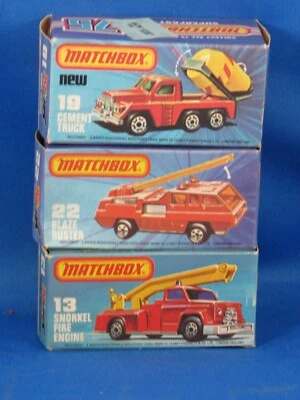 Matchbox Lesney Superfast 22 Blaze Buster 19 Cement Truck 13 Snorkel Fire Empty - Image 1 of 4
