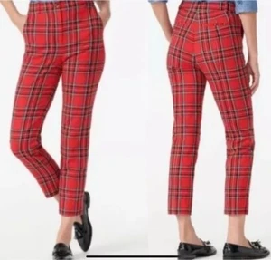 J Crew Pants Womens 10 Red Tartan Plaid High Rise Cameron Preppy Business Casual - Picture 1 of 5