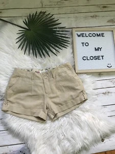 Love Tree Women’s LINEN CUFFED Tan Chino Beige TROUSER SHORTS Small - Picture 1 of 6
