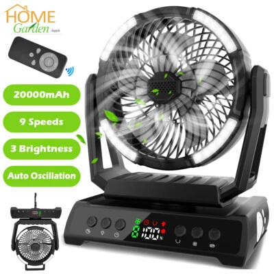 Camping Fan 20000mAh Rechargeable Portable Fan with LED Lights 9 Speeds & Remote - Image 1 of 4
