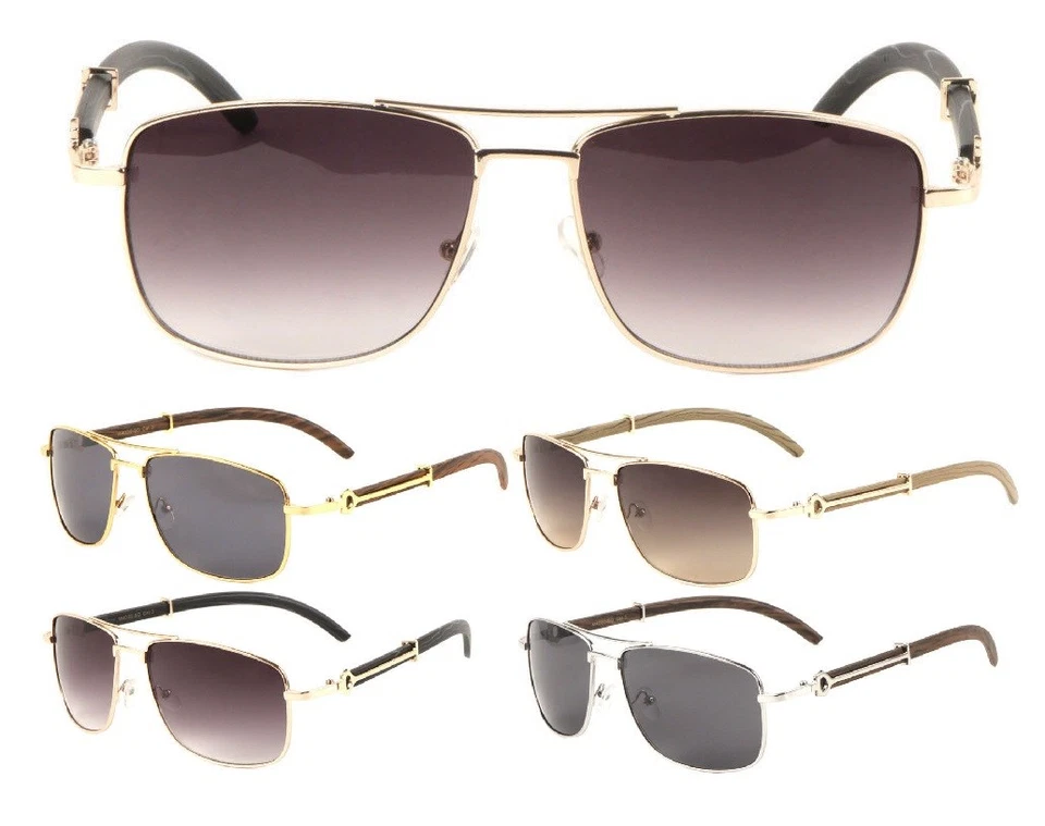 PILOT AVIATOR EYEGLASSES CLEAR LENS SUNGLASSES METAL WOOD FRAME SQUARE RETRO NWT - Image 1 of 1