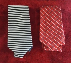 2 Tommy Hilfiger Men 100% Silk Neckties(Silver/Navy Blue Stripes & Red/wht/Blue) - Picture 1 of 3