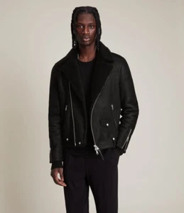 Authentische ALLSAINTS Herren MILES SHEARLING BIKER Jacke Mantel Leder schwarz XL % - Bild 1 von 13