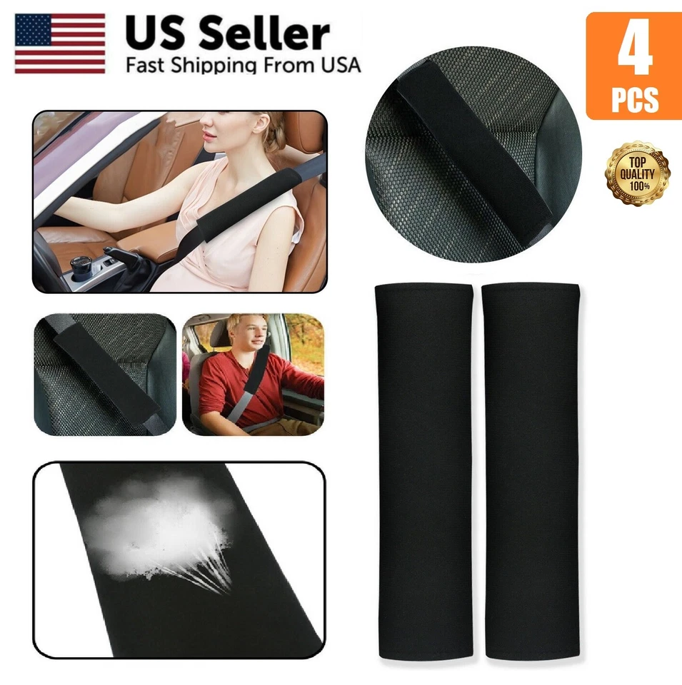 2pc Black Seat Belt Pads Comforter Car Safety Soft Shoulder Strap Cover Cushion