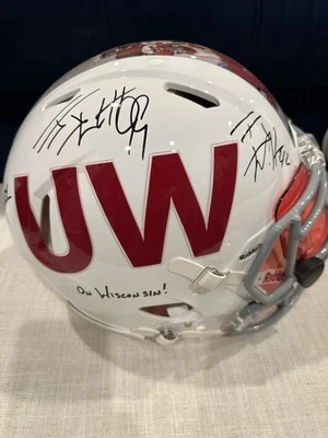 Watt Brothers SIGNED Wisconsin F/S Custom Authentic Helmet “On Wisconsin” JSA - Image 1 of 4