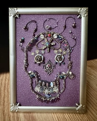 Arte de calavera Jailbird Junque hecho a mano con cuentas enmarcado 7,5” x 5,5” LEER** Foto 1 de 4