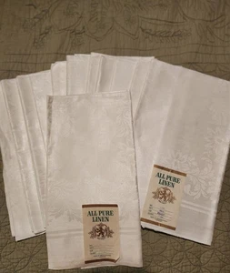 Vintage Set Of 12 All Pure Linen Damask Napkins 22 X 22" - Picture 1 of 4