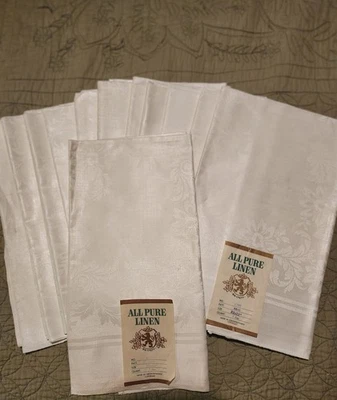 Vintage Set Of 12 All Pure Linen Damask Napkins 22 X 22" - Image 1 of 4