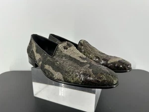 Etro Camouflage Sequin Loafers In Green And Black Size 45/12 USA Made Italy - Picture 1 of 15