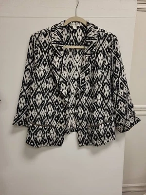 Kate Mallory Blazer Womens L Black White Print Jacket Career Business Casual - Image 1 of 4