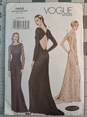 Sz 14-16-18 Vogue Formal Dress w Train Design for Knits Sewing Pattern UCFF 7668 - Image 1 of 2