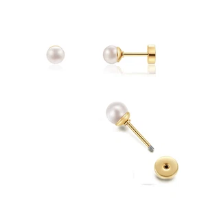 14K Gold Schraubverschluss Perlen Ohrstecker für Damen, flache Rückseite Perle Knorpel Ohr - Bild 1 von 12