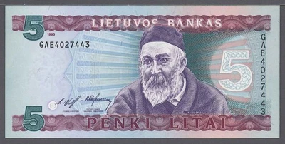 Lithuania 1993 - 5 Litai P-55 GEM UNC - Image 1 of 2