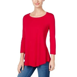 JM Collections T-Shirt Donna Petite Scoop Scollo Manica 3/4 Rosso Amore Large $35 - Foto 1 di 5