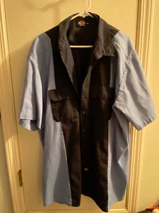 Dickies Hemd Erwachsene 2XL schwarz & blau Mechaniker Button Down Kurzarm 2X *DEFEKT* - Bild 1 von 6
