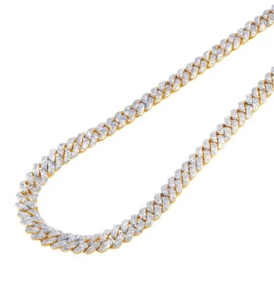 Collar de cadena de diamantes genuinos cubanos de oro amarillo de Miami 8 mm 8,7 quilates 21 pulgadas Foto 1 de 4