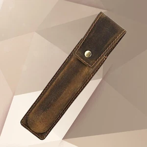 Vintage Genuine Leather Hard Fountain Pen Box Case Stationery Storage Pouch Gih1 - Picture 1 of 13