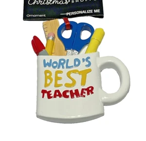 Ornament Christmas Teacher Best School Pencils Red Yellow NWT Xmas Holiday (90) - Picture 1 of 1