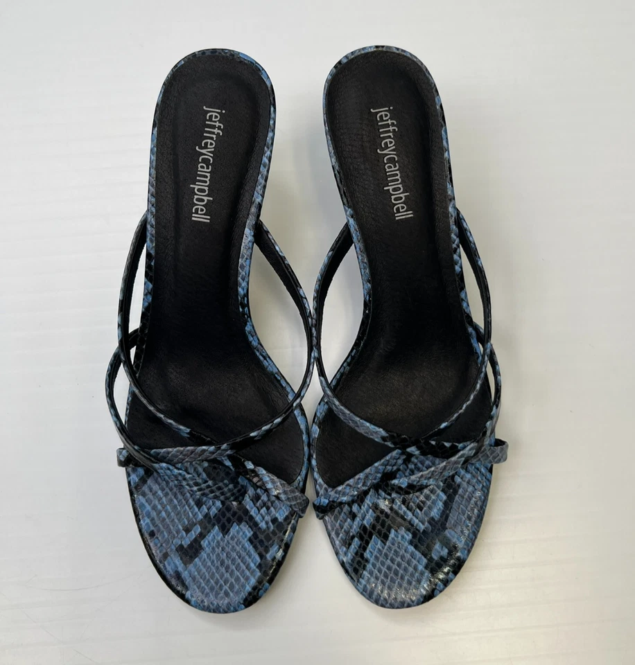 Sandalia Jeffrey Campbell Mujer 8 Cuero Tacón Medio Estampado Serpiente Correa Trabajo Fiesta No Foto 1 de 4