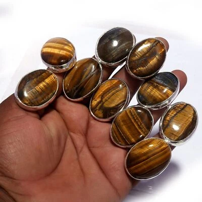 Lote de anillos de diseñador al por mayor enchapados en plata de ley 925 con piedras preciosas ojo de tigre Foto 1 de 3