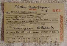 Vtg 1924 Southern Pacific Railway Employee Pass Los Angeles Santa Barbara Trip