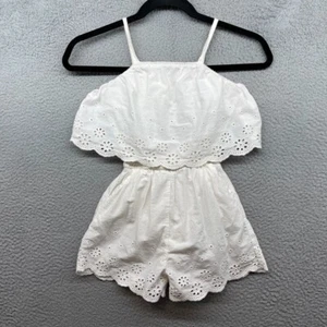 Bebe Girls Romper White Sleeveless Spaghetti Strap Scalloped Eyelet Size S 7-8 - Picture 1 of 13