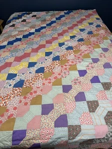 Vintage Handmade Quilt Topper Unfinished Bowtie Pattern Feed sack 72x85 - Picture 1 of 9