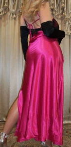 Vtg Pink Black Lace Long Satin Nightgown XL - Picture 1 of 3