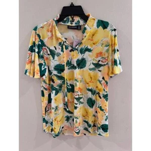 NEW Nina Leonard HSN Floral Short Sleeve Ruffled Collar Blouse Medium Easter Top - Picture 1 of 7