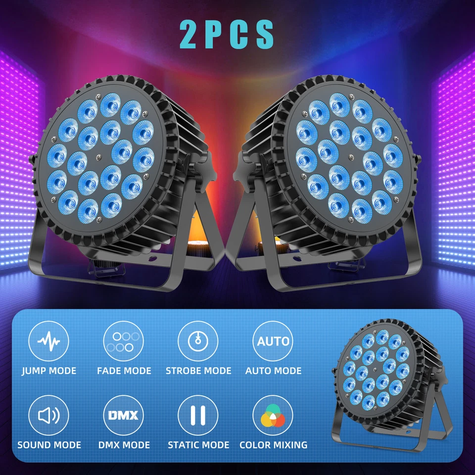 2PCS RGBWA+UV 6in1 270W LED Stage PAR Light DJ Party Lighting Concert Bar Lights - Image 1 of 4