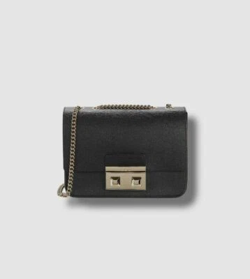$348 Furla Women's Black Leather Purse Shoulder Chain Handbag Crossbody Mini Bag - Image 1 of 4