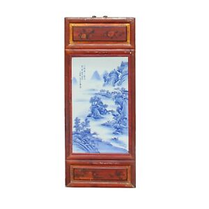 Panneau mural vintage en bois chinois porcelaine paysage montagne cs6007