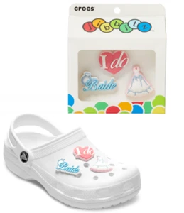 CROCS Jibbitz BRIDAL I DO - Paquete de 3 dijes de zapatos de vestido de novia genuinos + pista - Imagen 1 de 6