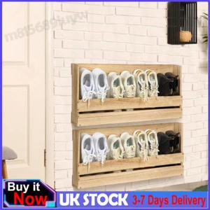 Wood Wall Mounted Entryway Shoe Storage Organizer Rack, Set of 2 - Picture 1 of 18