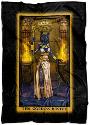 Goddess Bastet Blanket Strength Tarot Card Egyptian Witchcraft Throw (80" x 60") - Image 1 of 2