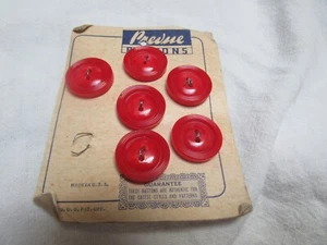 Vintage Set 6 Cherry Red Buttons on Prevue Card 11/16” - Picture 1 of 5