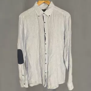 Massimo Dutti 100% Leinen M blau weiß Herren Hemd mit Knopfleiste - Academia Old Money - Bild 1 von 11