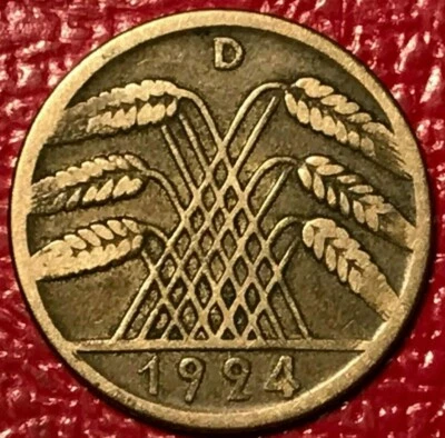 HIGHER GRADE 1924 D 10 RENTENPFENNIG COIN-APR176 - Image 1 of 2