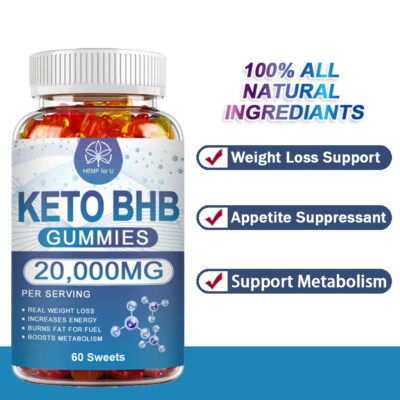 Keto BHB Gummies 2000 毫克苹果醋 ACV 减肥脂肪燃烧器 60 粒软糖 — 第 1/4 张图片
