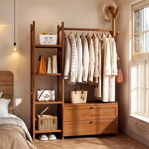 Solid Bamboo Clothes Rail Coat Rack Hanging Garment Stand Shoes Storage Sheves - Picture 1 of 68