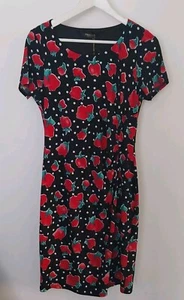 Precis Petite Size 12 Dress Black Red Short Sleeve Stretch - Picture 1 of 6