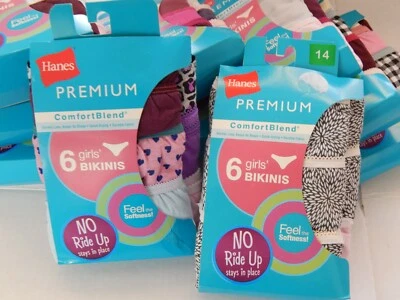 Paquete de 6 pares de bragas de bikini Hanes para niñas ropa interior talla a elección 4 6 8 10 12 14 Foto 1 de 4