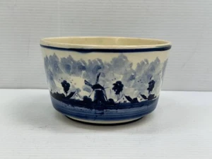 Vtg Delft Blue Holland Ceramic Bowl Handpainted Windmill / Viking Ship - Picture 1 of 7