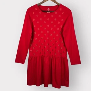 Lands' End Kids Fit & Flare Dress Girls XL Red Glitter Polka Dots Cotton O78 - Picture 1 of 17