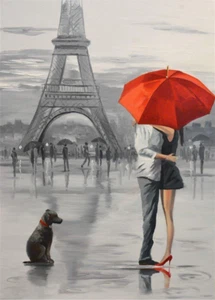 Eiffel Tower Square Lovers Dog Full Drill Diamond Painting Furnishing Decor - Picture 1 of 6