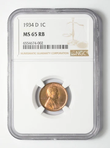 1934-D Lincoln Wheat Cent NGC MS65 RB Cover